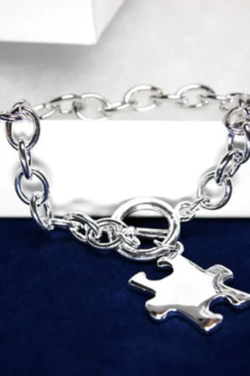 Autism Awareness Silver Puzzle Piece Charm Bracelet