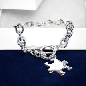 Autism Awareness Silver Puzzle Piece Charm Bracelet